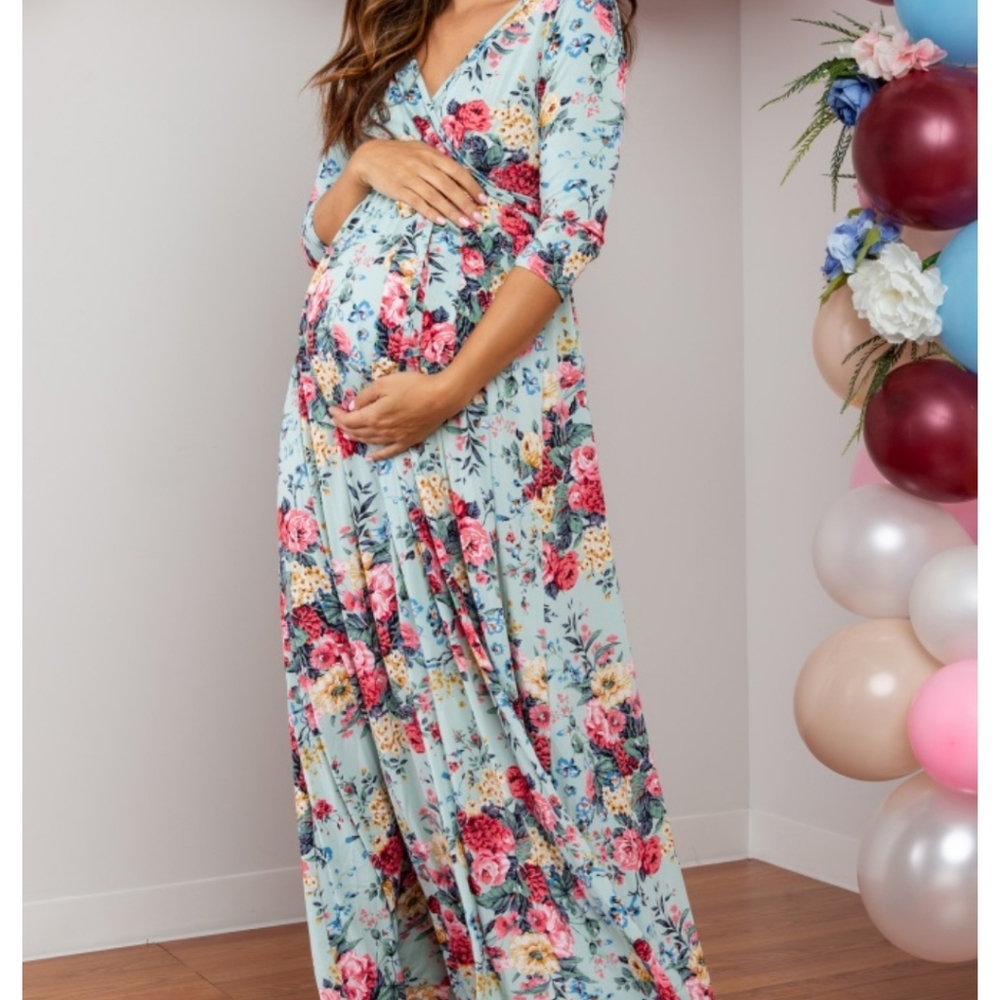 Pinkblush Maternity mint floral sash tie maxi